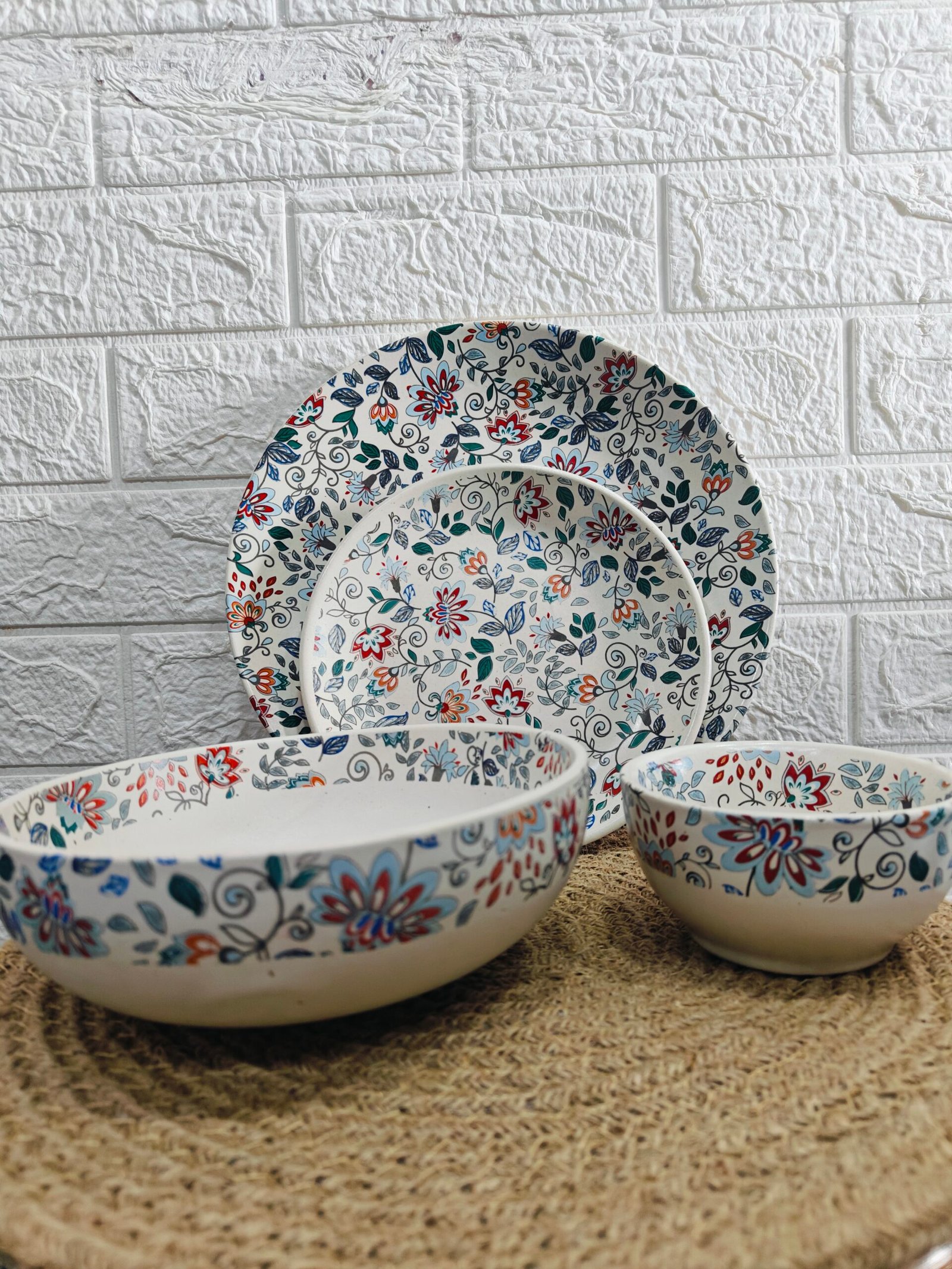 Ceramic Dinner Set (set of 4): Floral Print