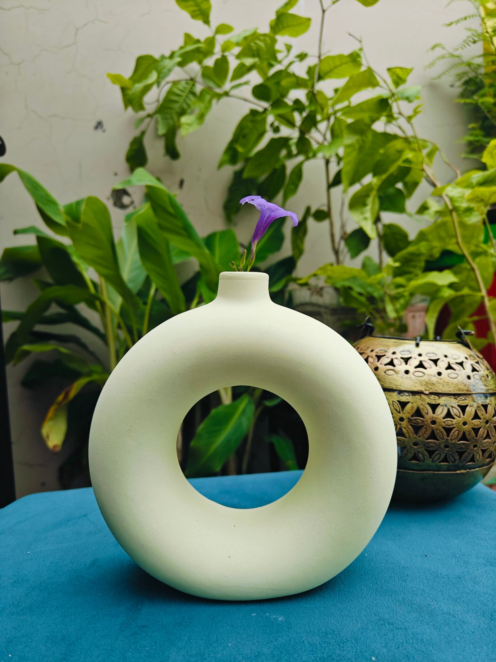 Light Yellow Ceramic Donut Vase