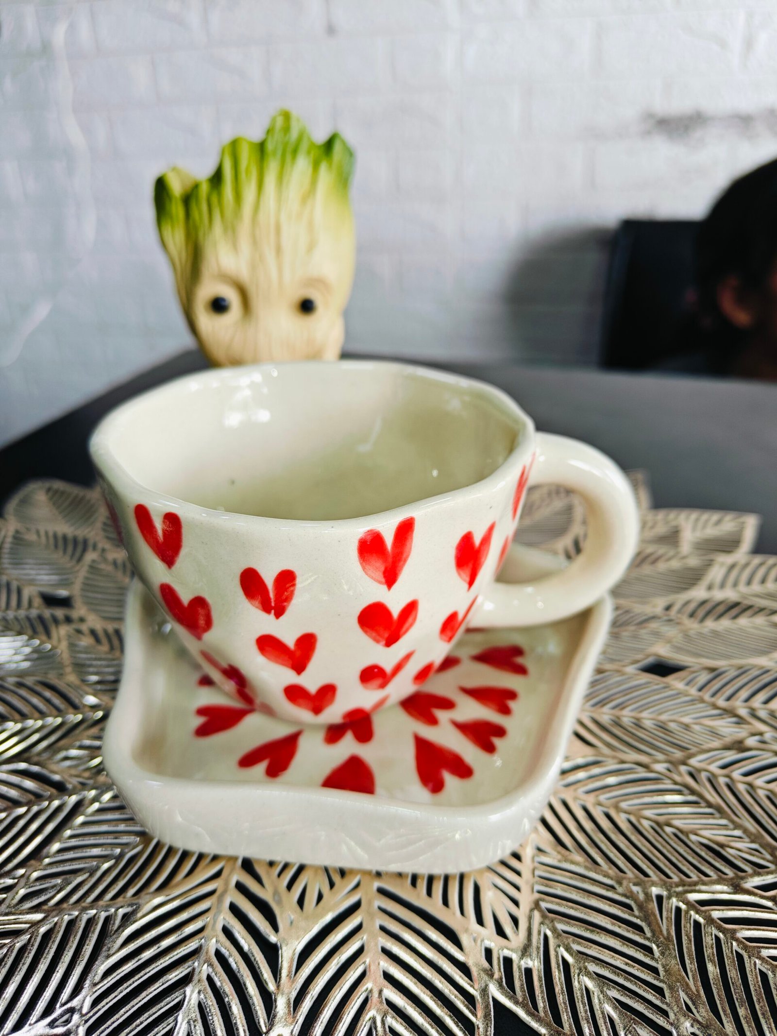 Ceramic Mug with Saucer :Heart Print (200ml)