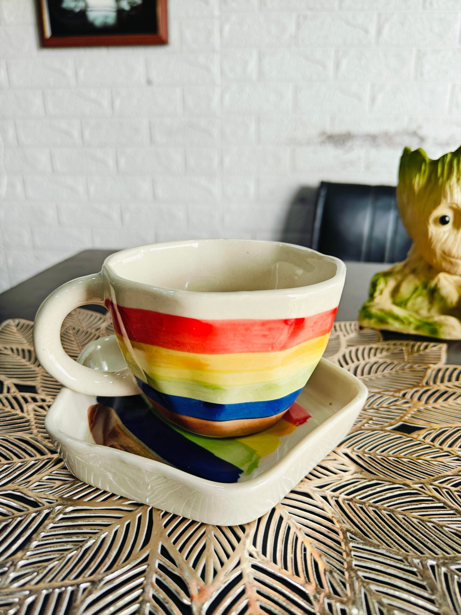 Ceramic Mug with Saucer: Rainbow Print(200ml)