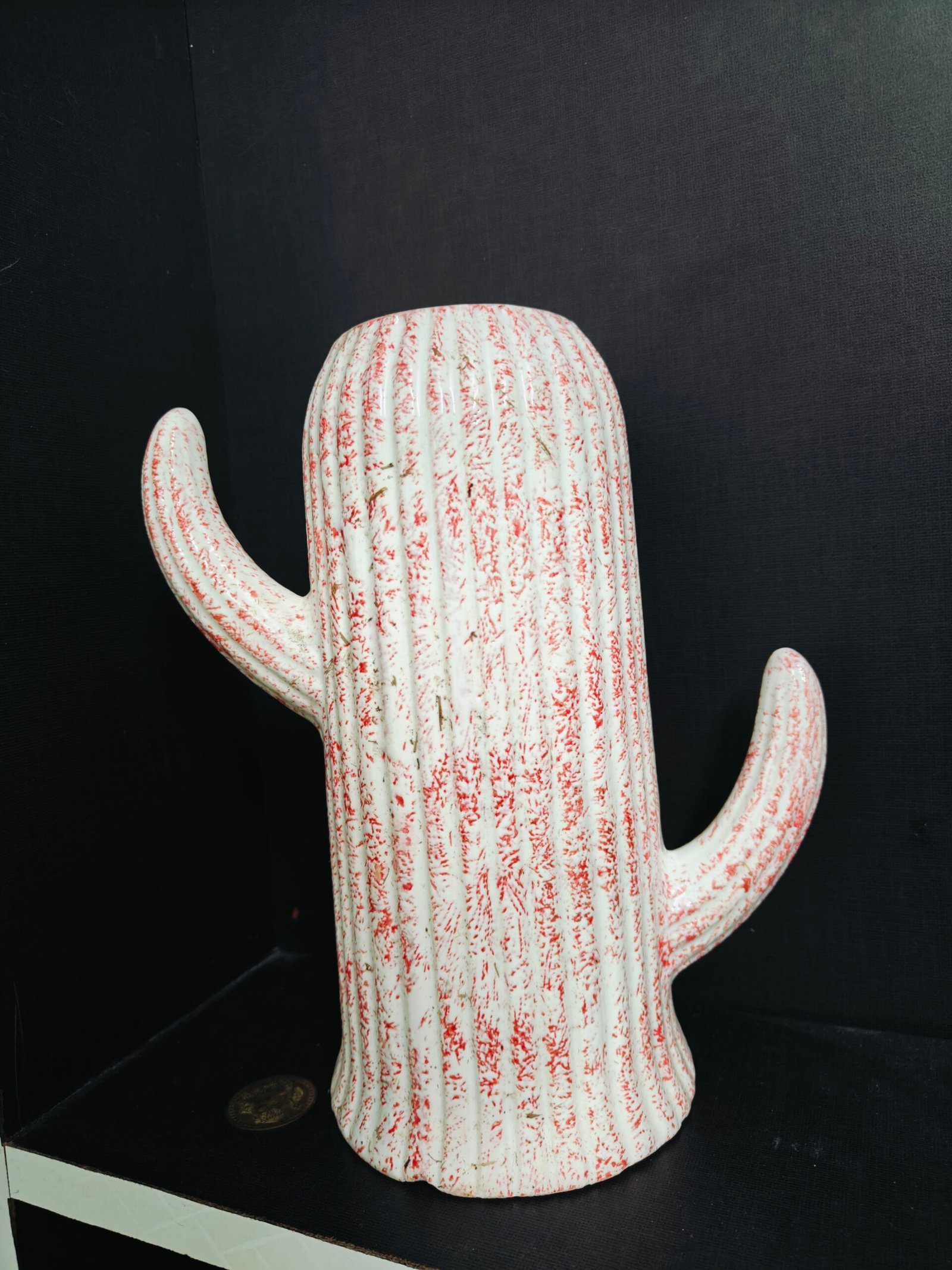 Ceramic Cactus Vase (11") : Pink & White