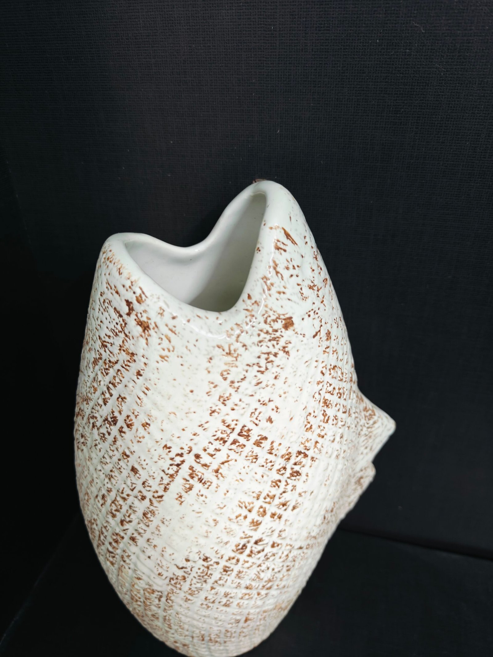 Ceramic Fish Vase (10") : White & brown - Image 2