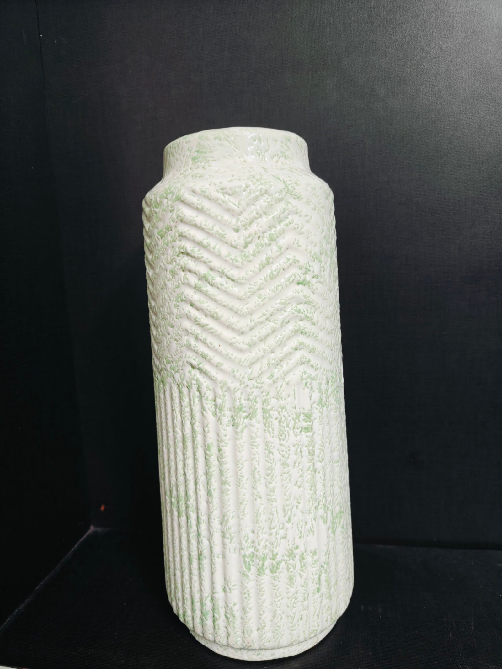 Long Ceramic Vase (12") : White & Green