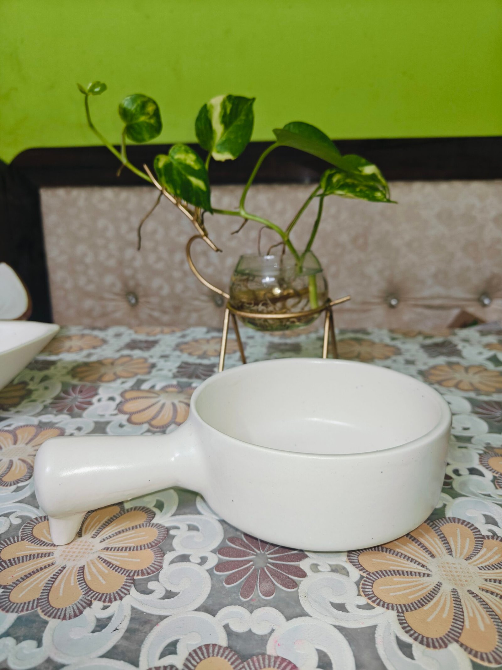 Ceramic Serving Bowl with Handle: Matte White