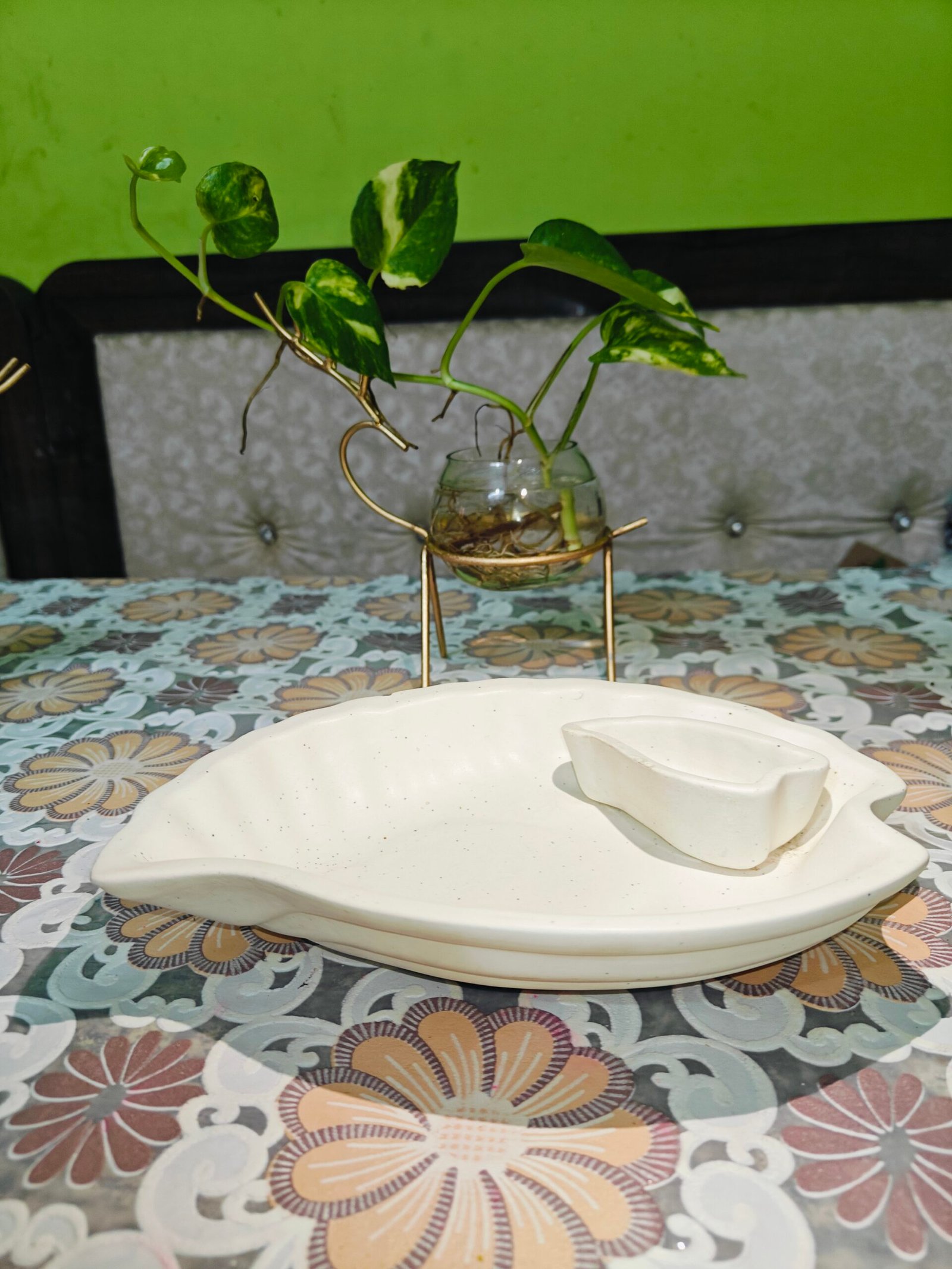 Ceramic Platter with Dip Bowl(10"):Matte White