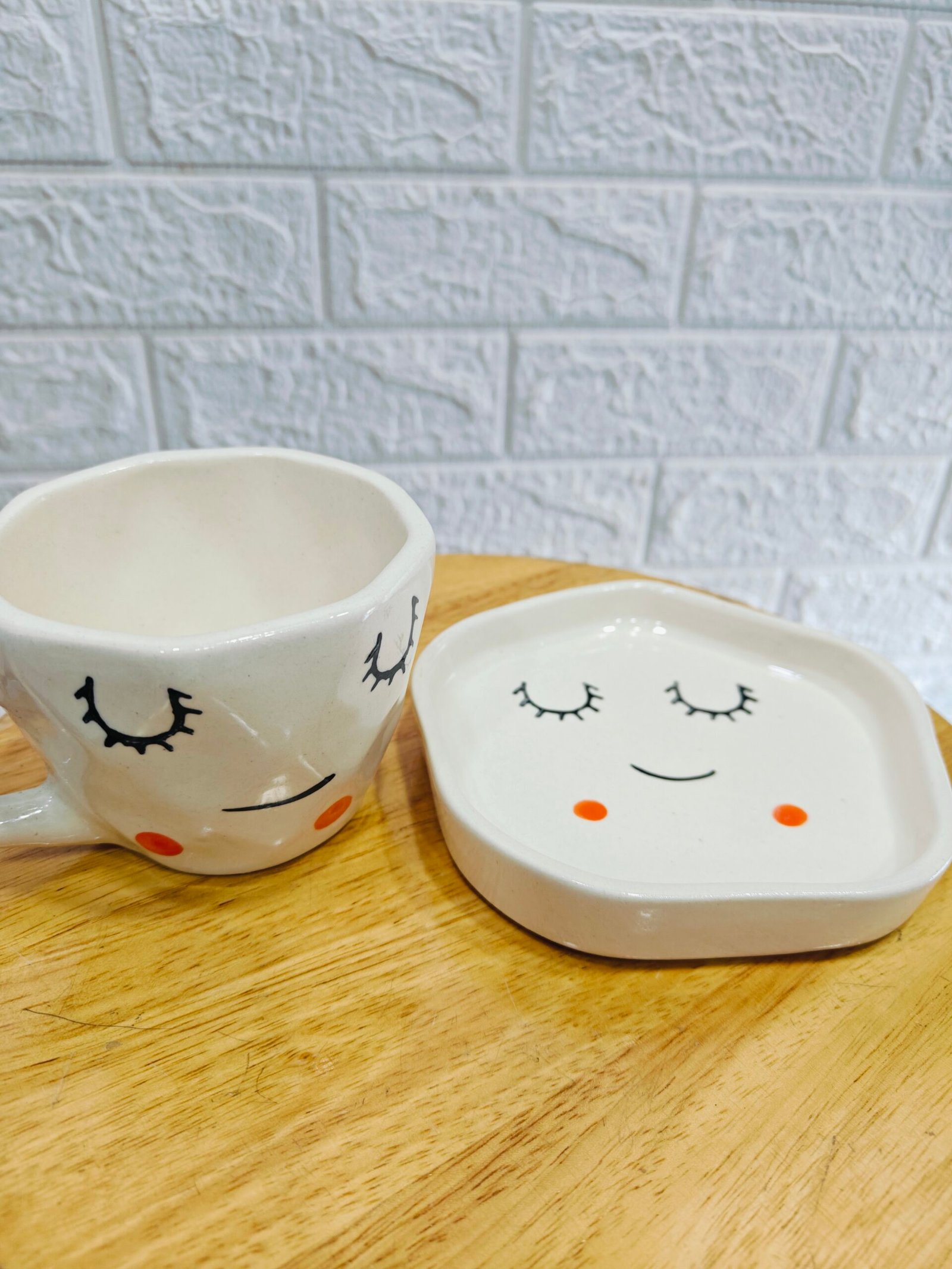 Ceramic Mug with Saucer: Smiley print(200ml) - Image 2
