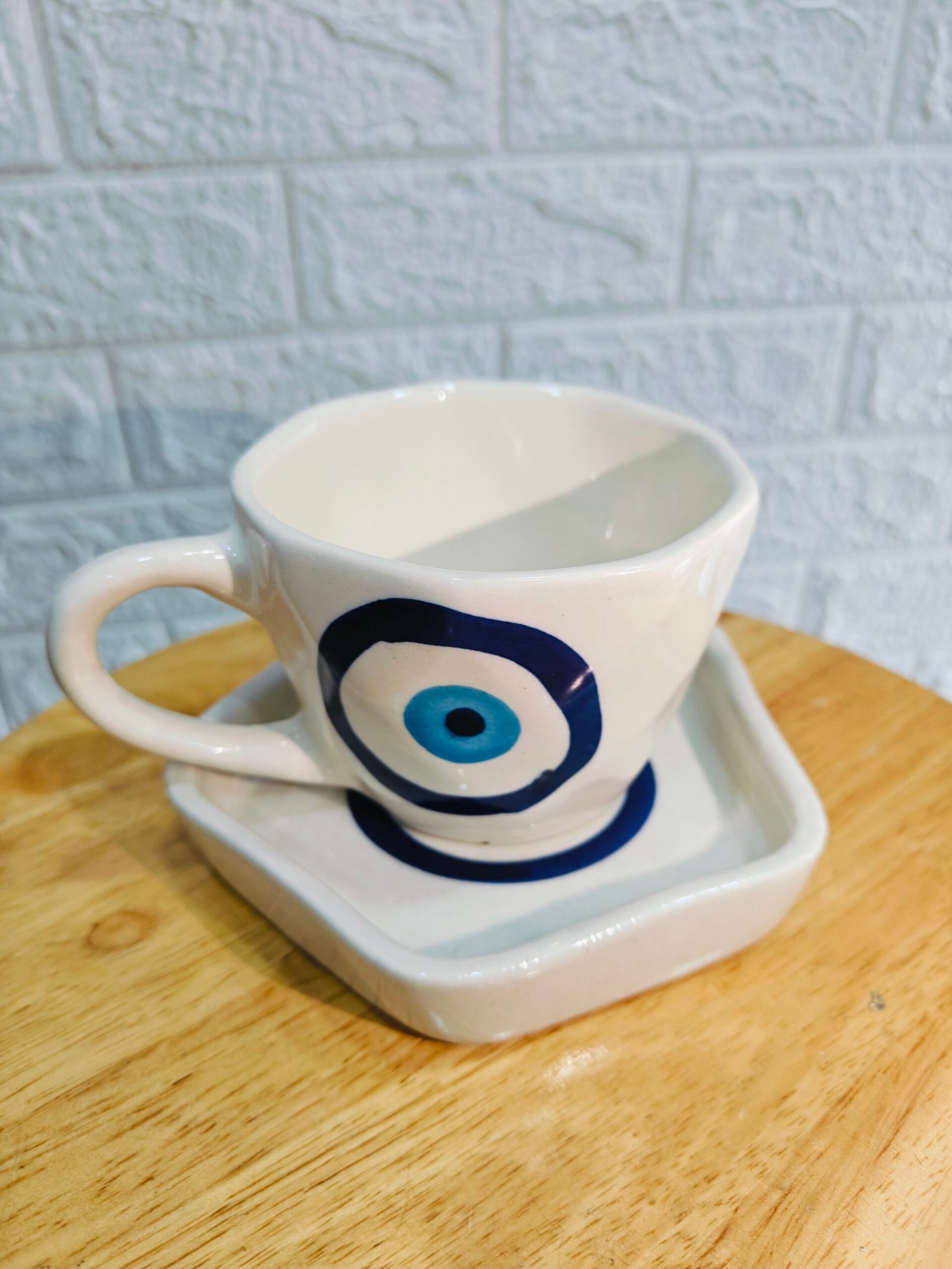 Ceramic Mug with Saucer: Evil Eye Print(200ml)