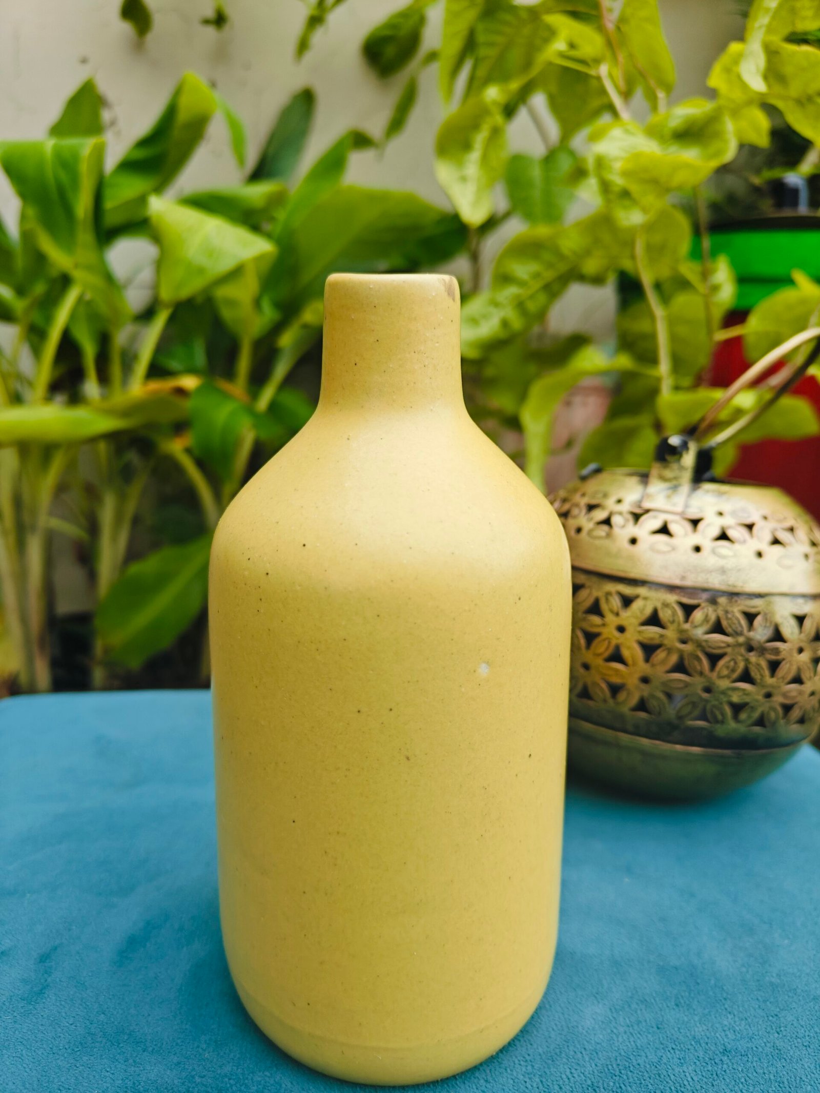 Ceramic Bottle Vase: Matt Yellow (7")