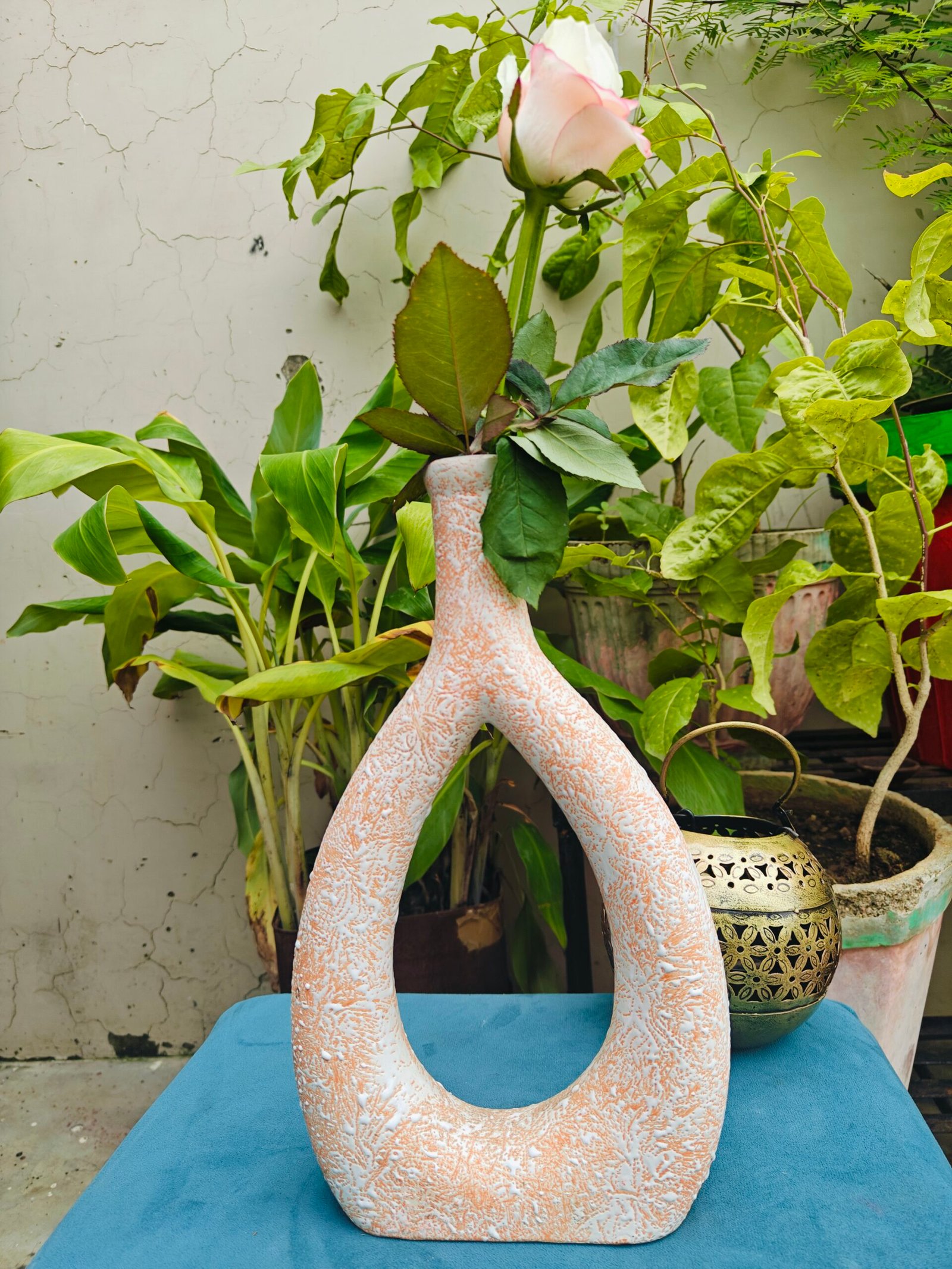 Ceramic Oval Vase:  Orange Texture(12")