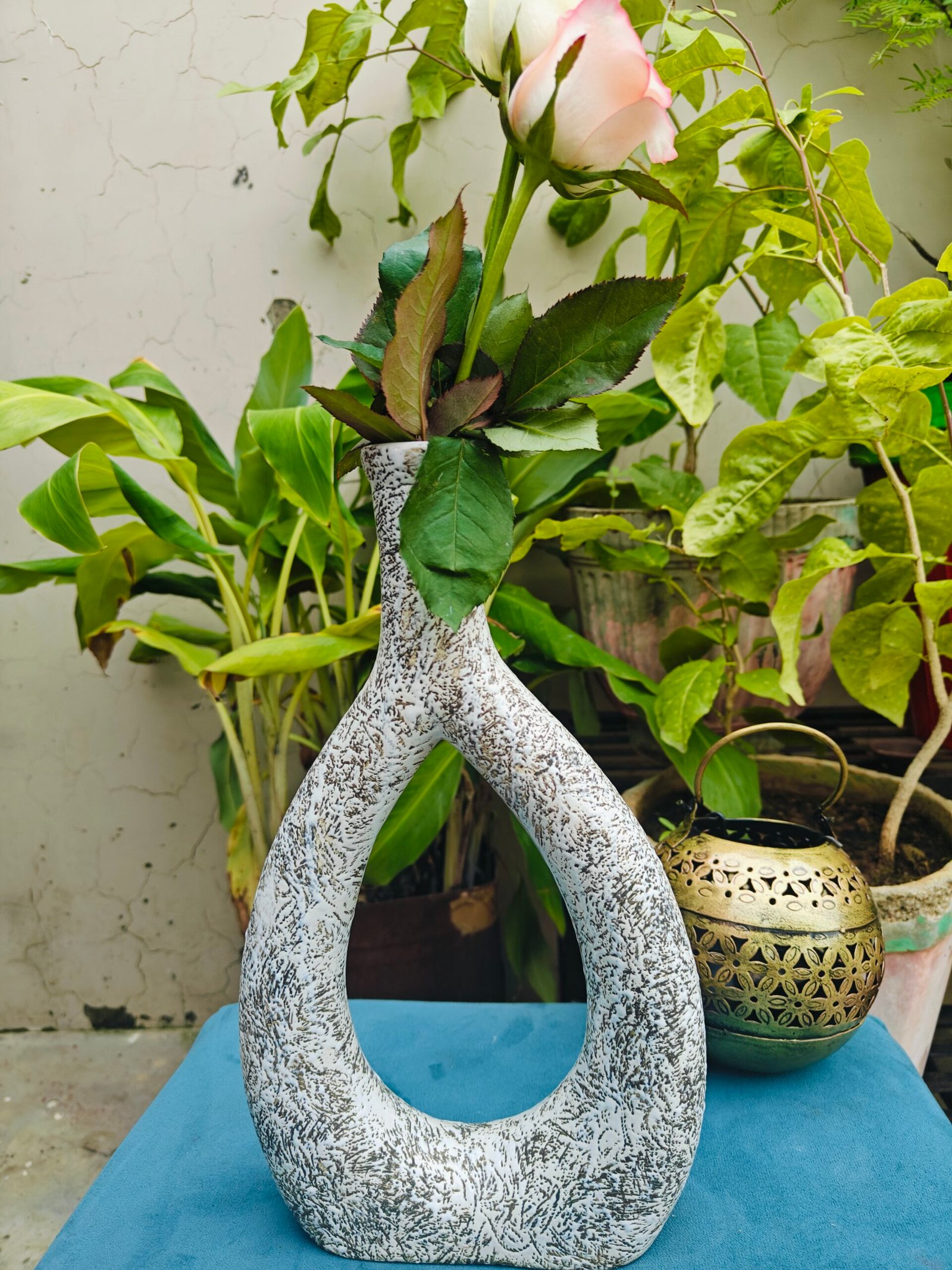 Ceramic Oval Vase: Black Texture(10")