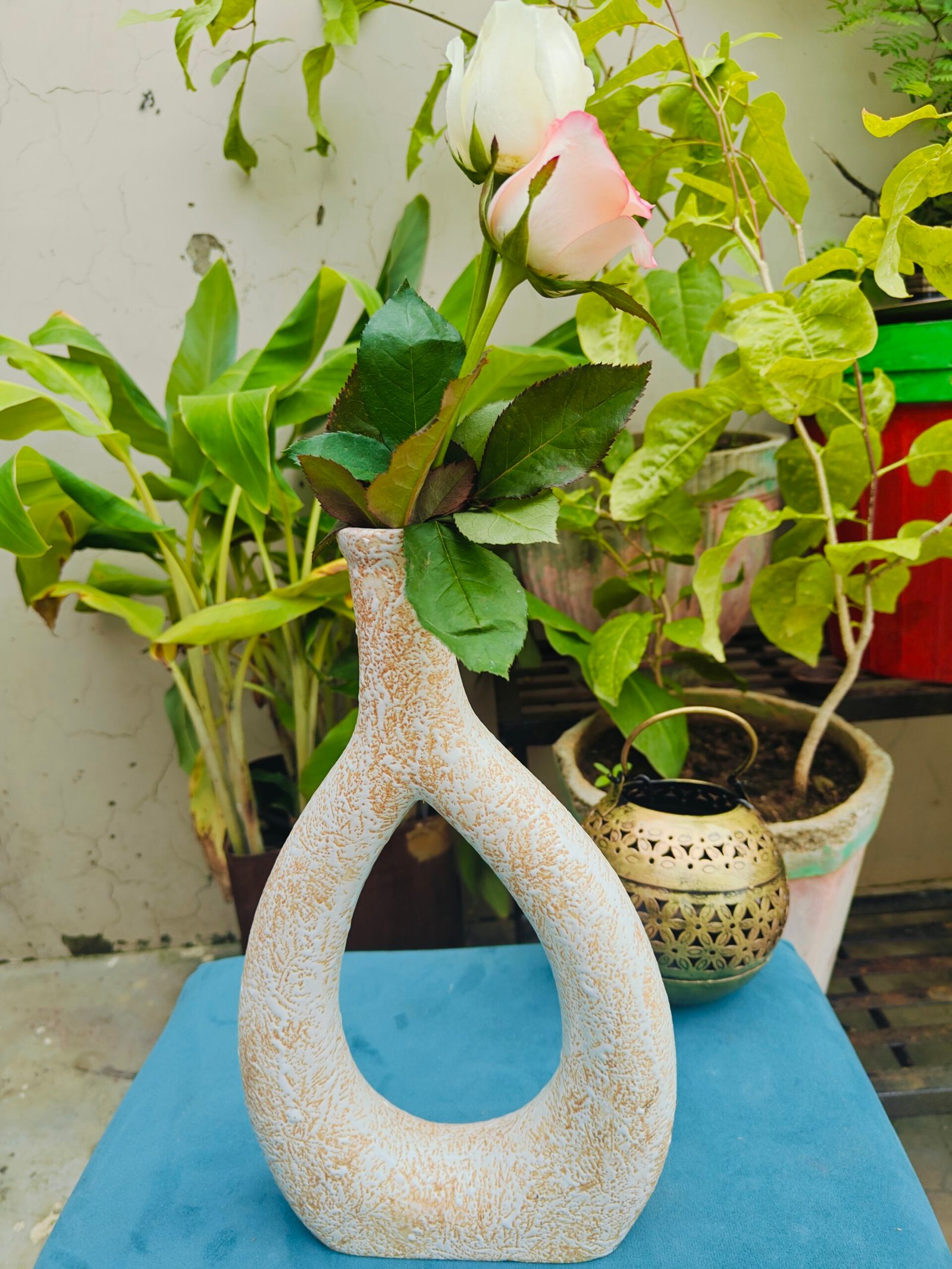 Ceramic Oval Vase :Brown Texture(12")
