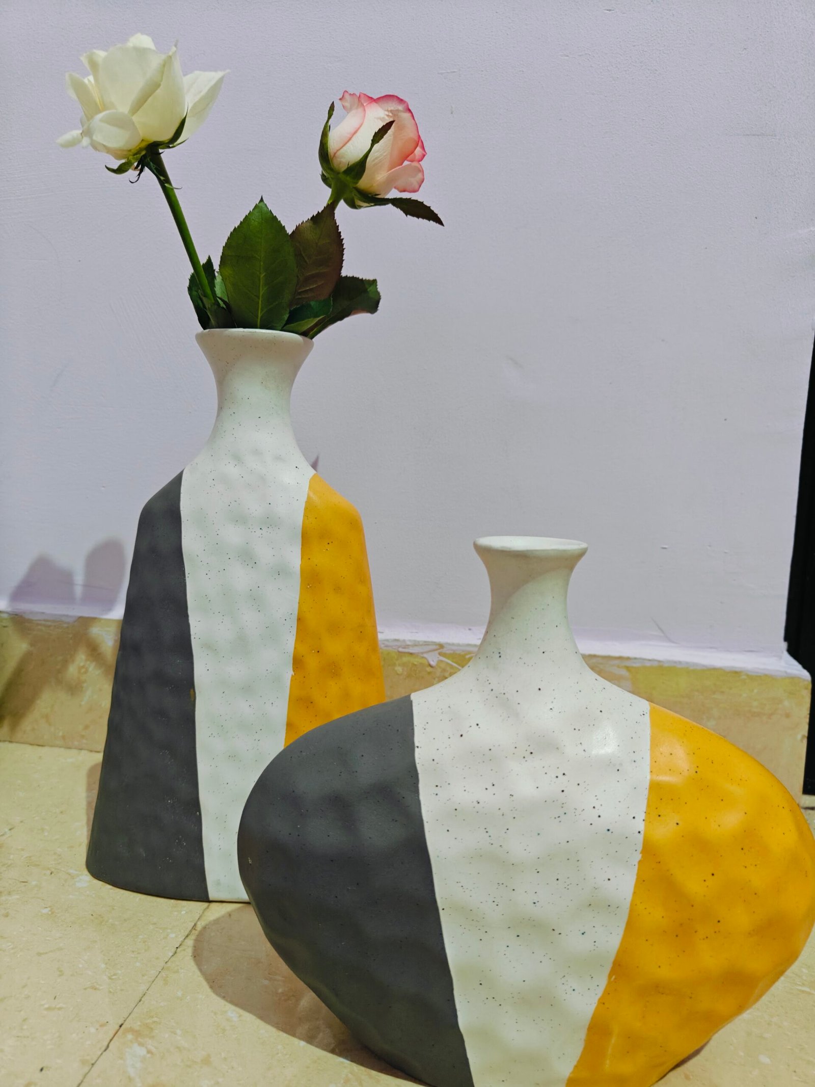 Ceramic Vase Set :Tri-Tone(set of 2)