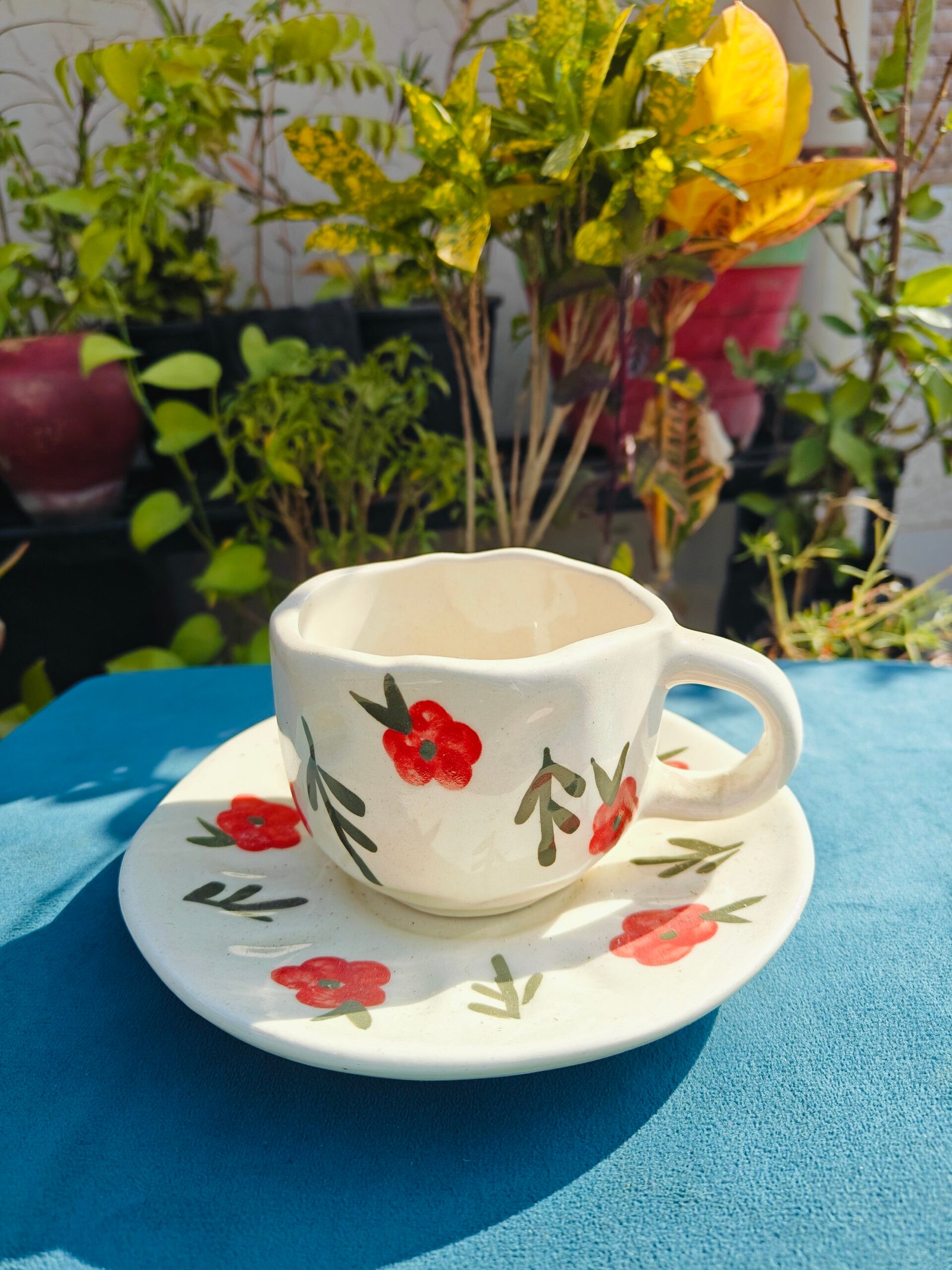 Rose Print Ceramic Cup With Saucer