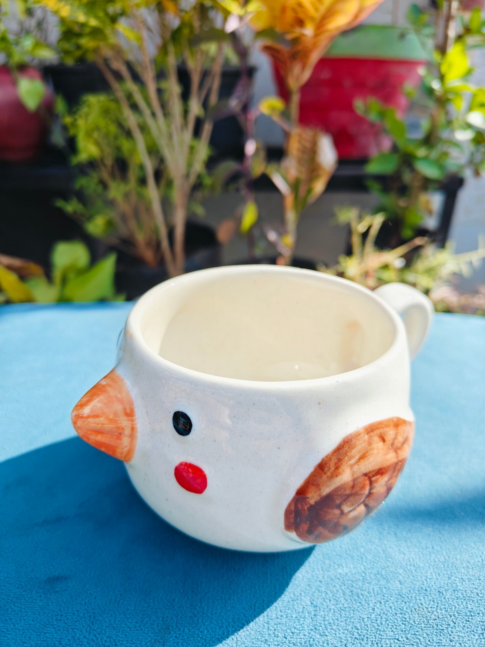 Bird Design Ceramic Mug with Saucer in brown