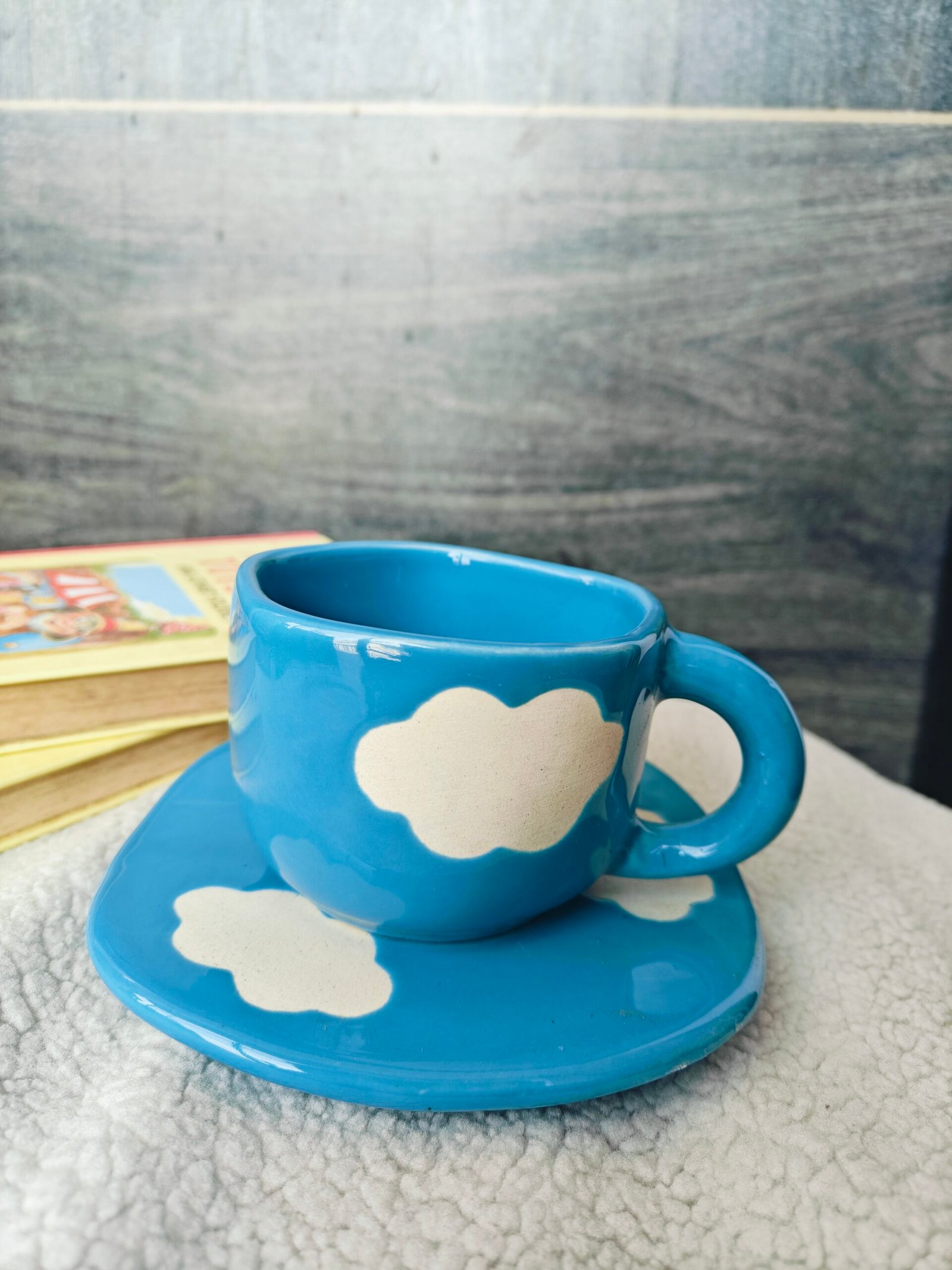 Charming Light Blue Cloud Print Ceramic Mug
