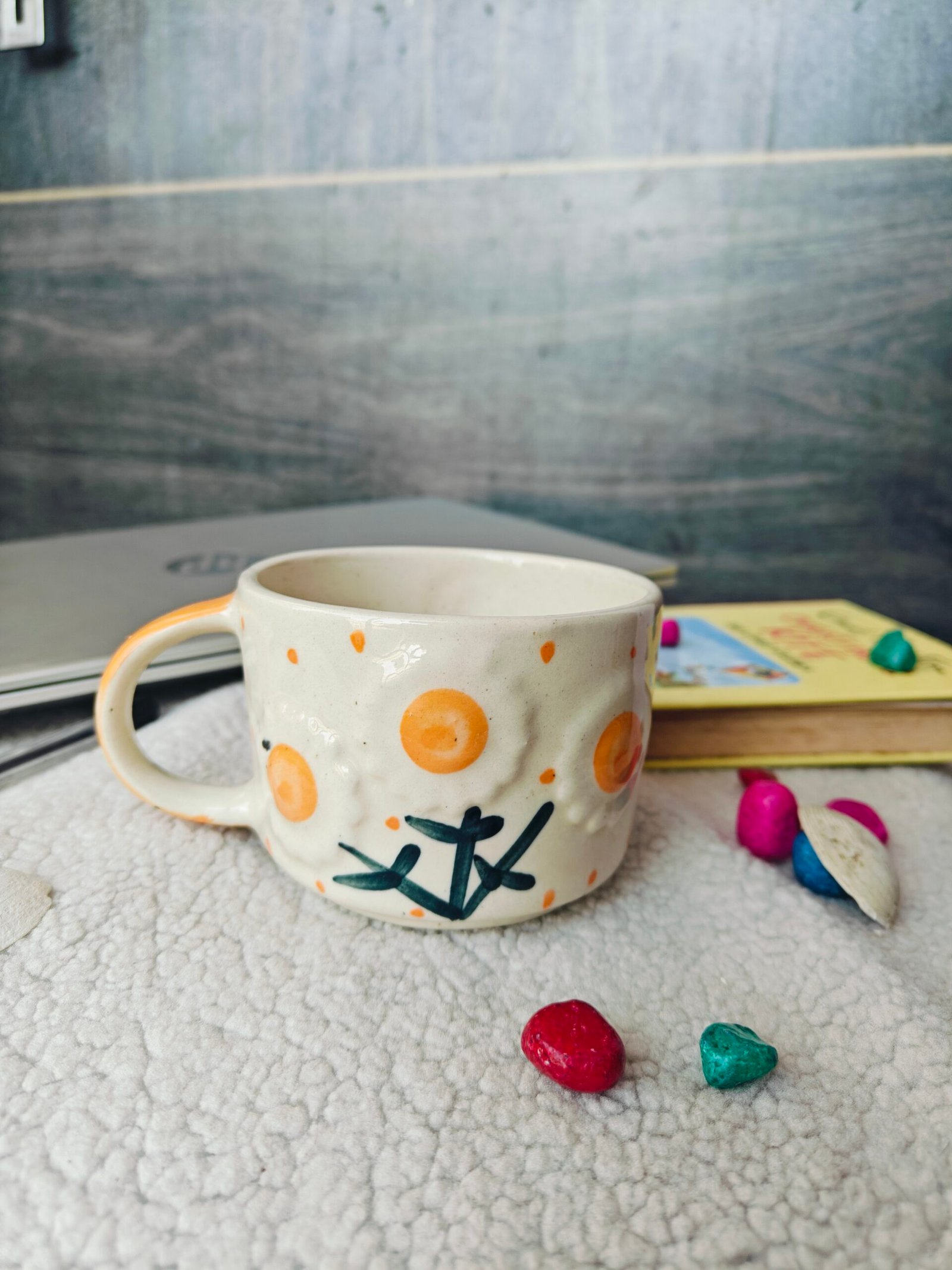 Ceramic Mug with Yellow Flower Design