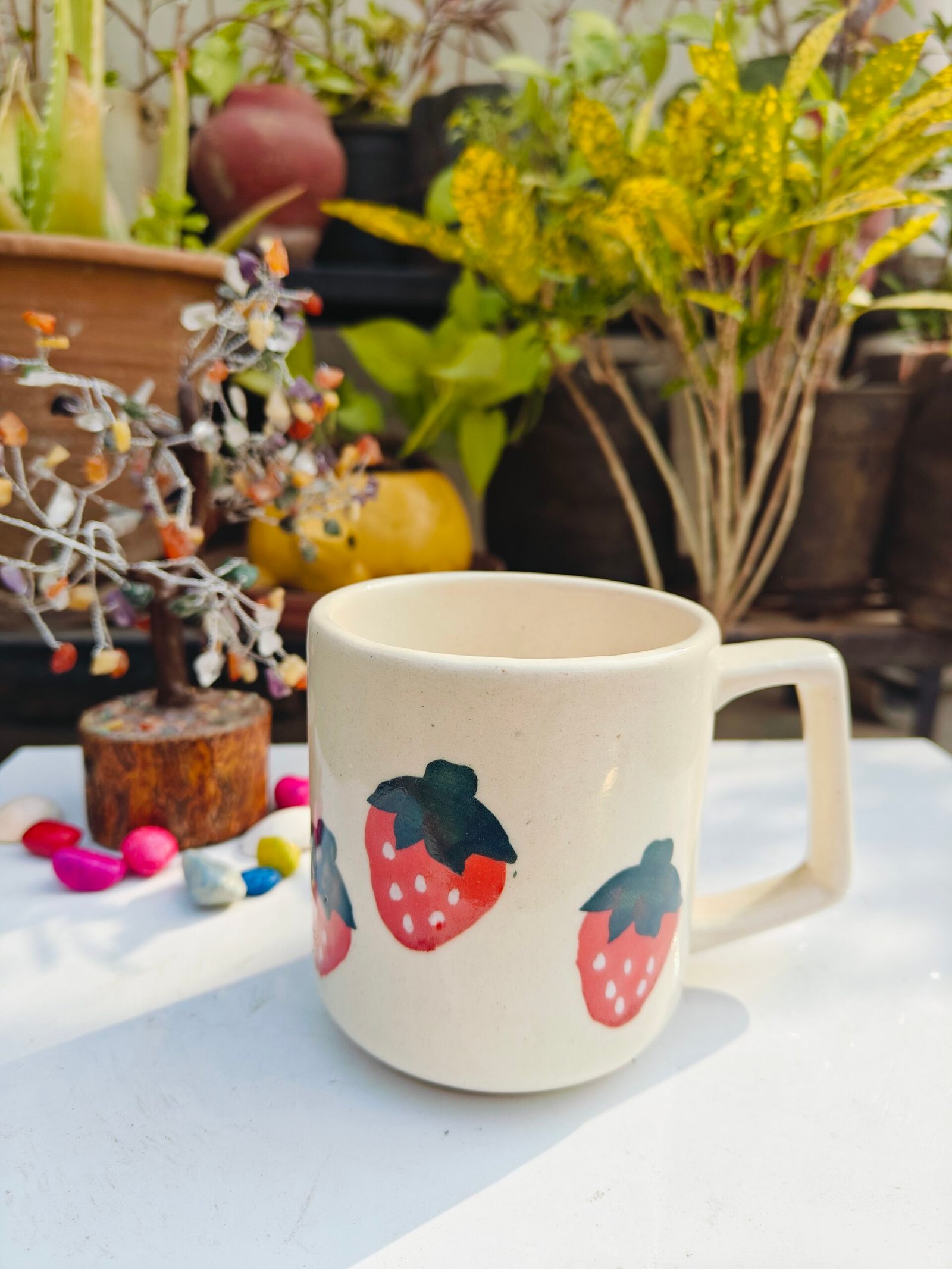 Ceramic Mug with Cherry Print - 330ml Capacity