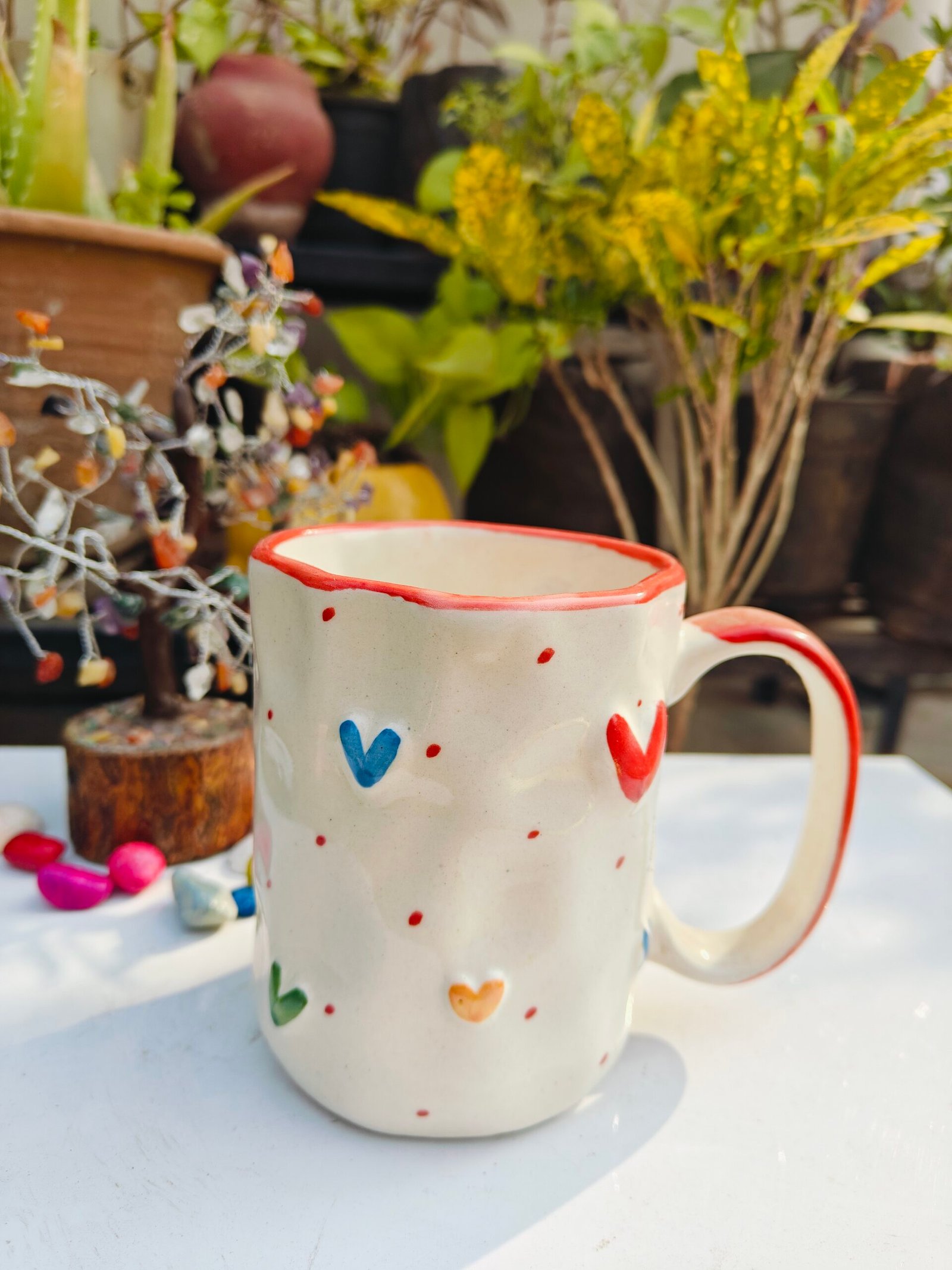 3D Heart Print Ceramic Mug