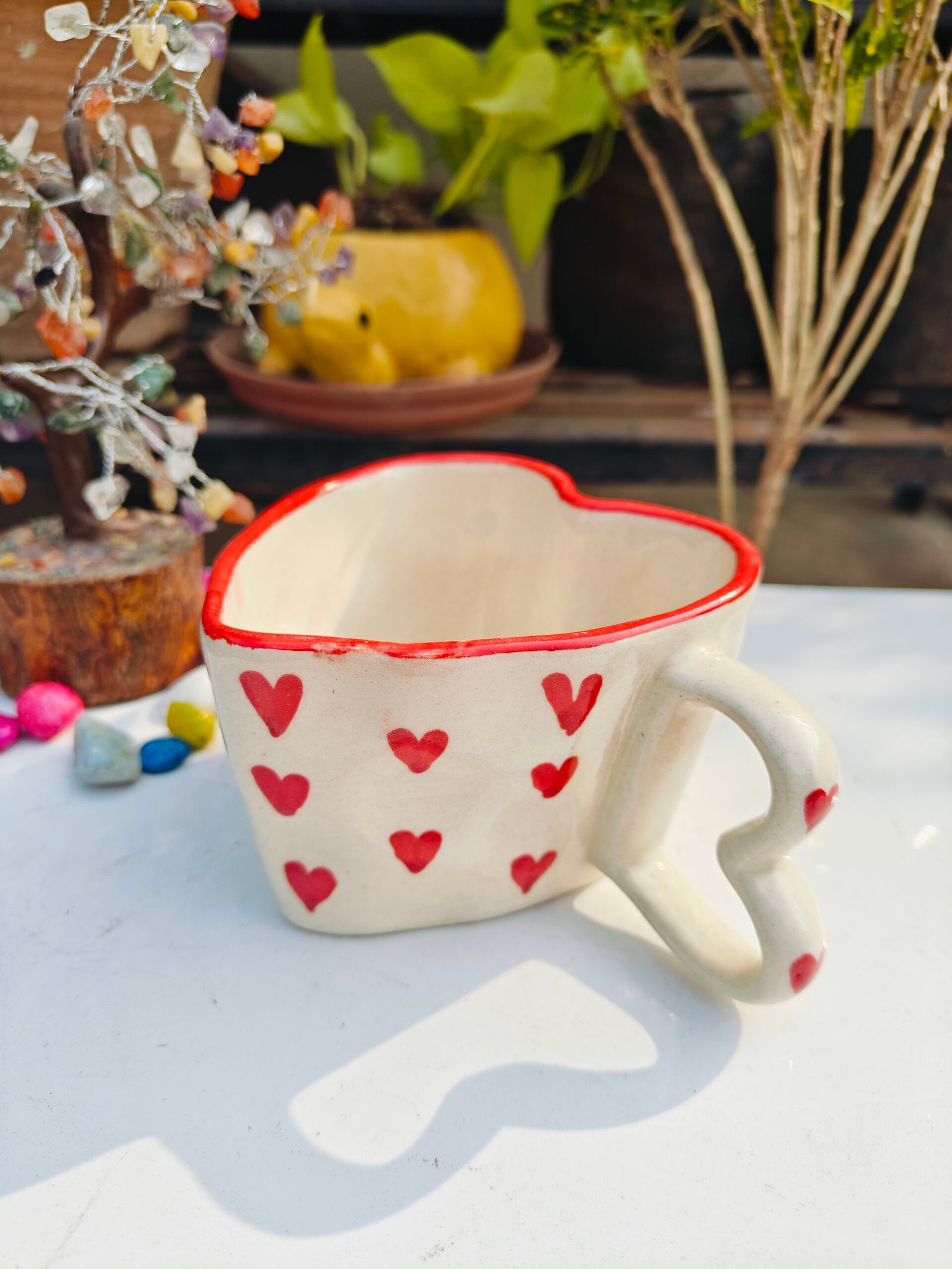 Heart Shape Ceramic Mug pink border