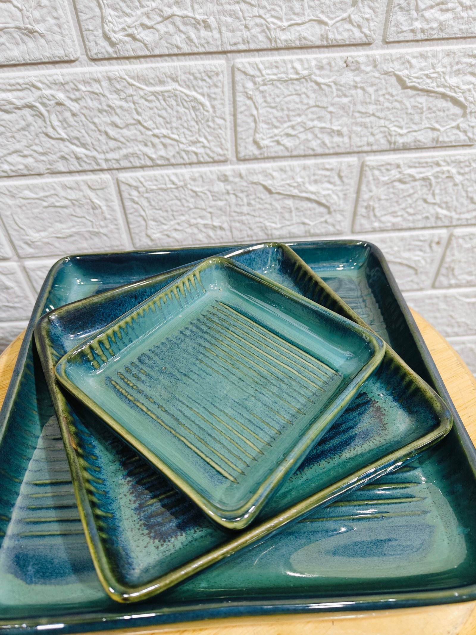 Ceramic Square Platter Set-(Set of 3)